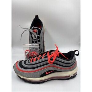 Nike Air Max 97 Wolf Gray Suede Radiant Red Sneaker Shoes Mens Size 9